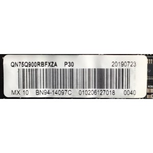MAIN PARA SMART TV SAMSUNG 8K (7680 x 4320) CON QLED HD HDM / NUMERO DE PARTE BN94-14097C / BN41-02705A / BN9414097C / BN97-15609C-B0061 / 010206127018 / 20190723 / MODELO QN75Q900RBFXZA FA01